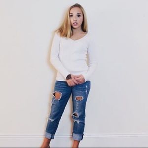 White Long Sleeve V-Neck